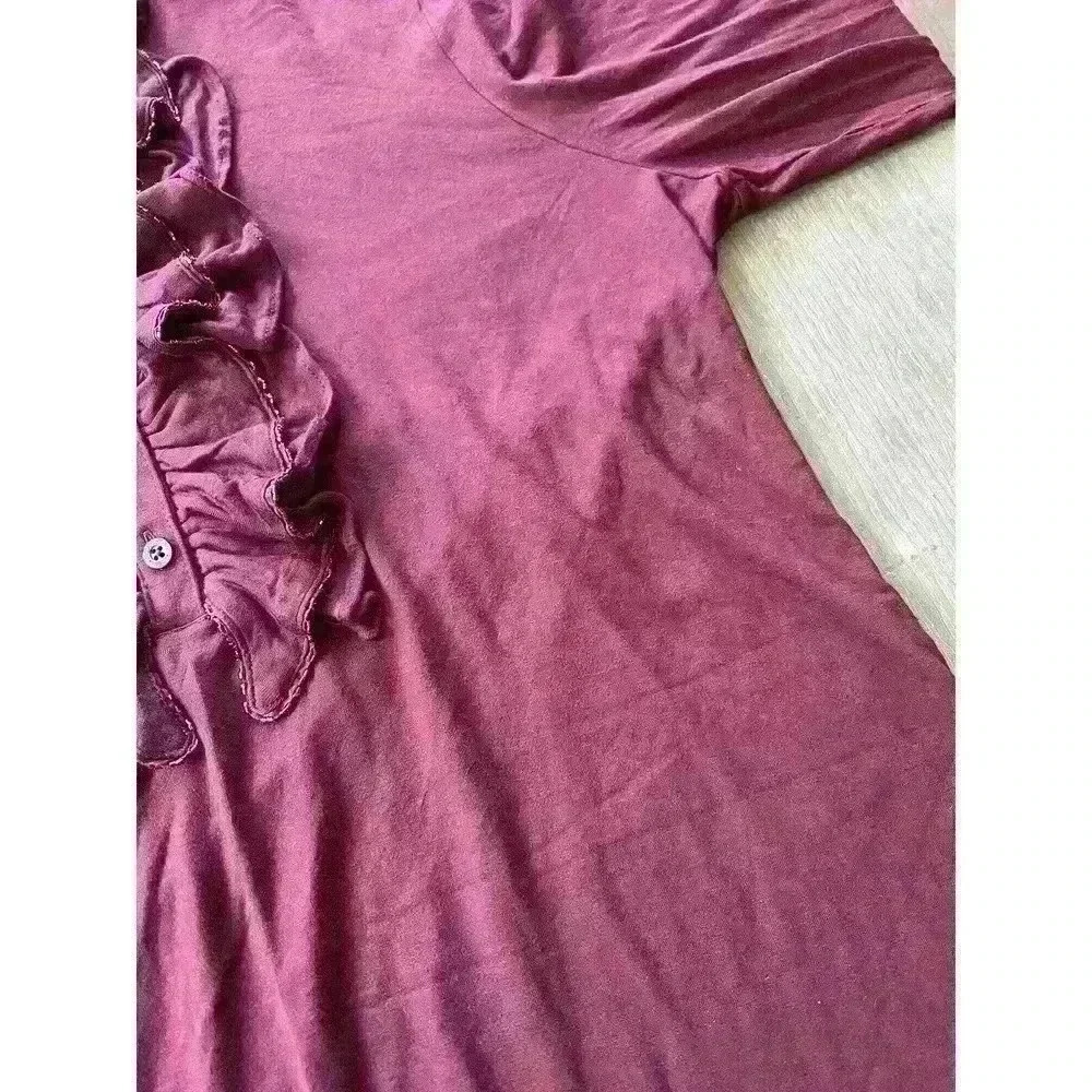Lauren Ralph Lauren Blouse Womens XL Long Sleeve Beaded Ruffles Burgundy Stretch - Picture 4 of 8